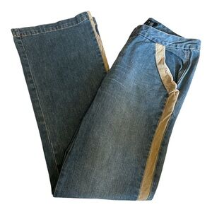 Moda International Wide Leg Flare Denim Jeans with Contrast Panel | Size 8